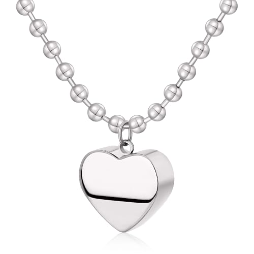 BONJOULRY Chunky Silver Necklace Heart Pendant Necklace for Women Ball