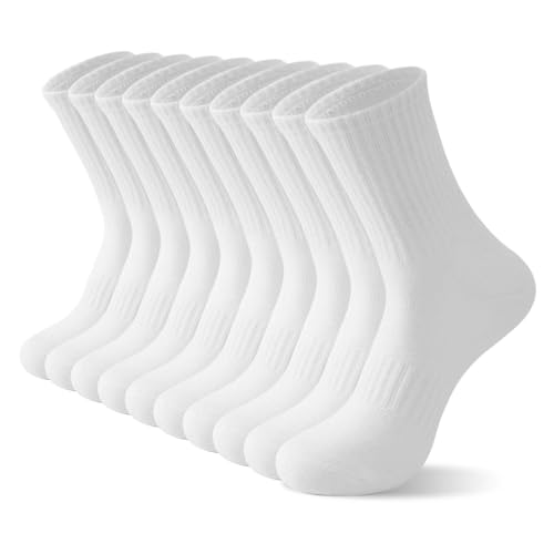 Irisbear Mens Cotton Crew Socks Athletic Workout Long Boot Socks Size 9-11 White