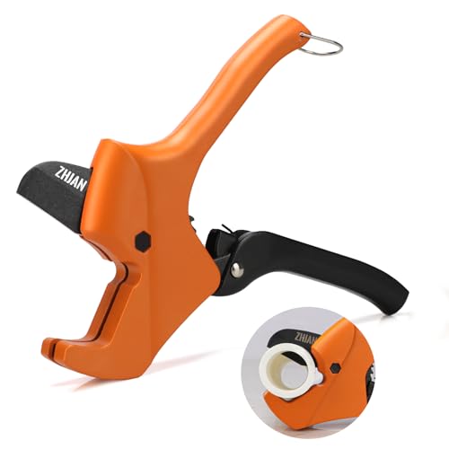 ZHJAN 42mm PVC-Rohrschneider Kunststoff Rohrabschneider Mit SK5-Kohlenstoffstahlklinge Rohrschneider für PVC Mit Ratschen und Ergonomischem Griff Geeignet zum Schneiden von PVC/PP/PEX-Materialien.