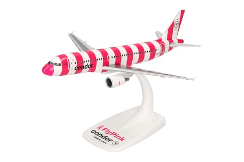 Herpa Snap-Fit Modellflugzeug Condor Airbus A320 FlyPink Plane Miniatur im Maßstab 1:200 Sammlerstück Modell mit Standfuß Kunststoff