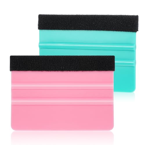 Image of Hariendny Squeegee for Vinyl, 2 Pcs Pink and Teal Vinyl Scraper Tools Wallpaper Smoothing Suede Felt Edge Squeegee Craft Sign Making Wrap Tool for Car Window Wrap Tint Application ppf Tools