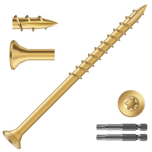 Image of #10 x 3 Inch Deck Screws (675Pcs) 10lb. Exterior Wood Screws. Carbon Steel, Tan, Flat Head, Rust Resistant epoxy Coated, with T25 Star Bit