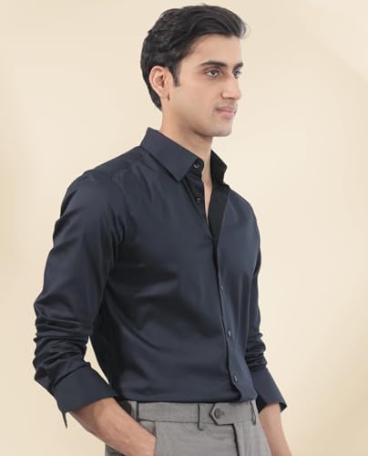Image of IndoPrimo Men's Satin Shirt with Spread Collar Neck Line Solid Pattern Full Sleeves Regular Fit Western Style and Standard Length