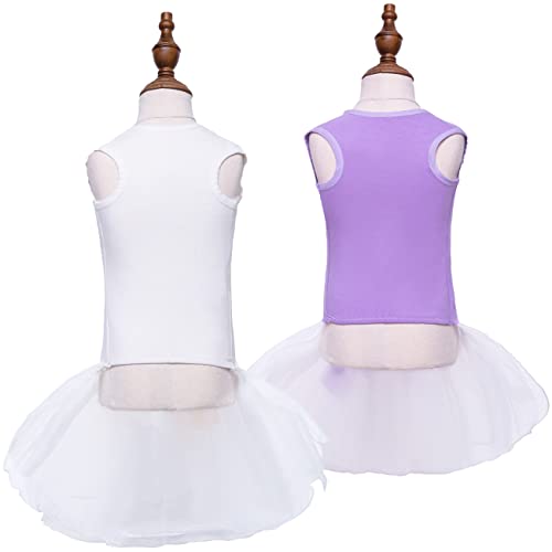2Pcs Dog Soft Cotton Dress Tutu Outfit Skirt With Beautiful Bowtie For Small Medium Girl Dogs Holiday Wedding Birthday Party (White Purple, M) #TOP1