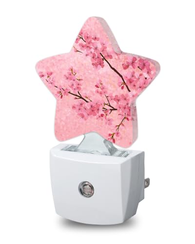 Image of Star Night Light with Dusk to Dawn Sensor, Cherry Blossoms Plug in Night Light for Kids Bedroom Nursery, Soft Warm Glow Lamp for Hallway Bathroom Energy Saving