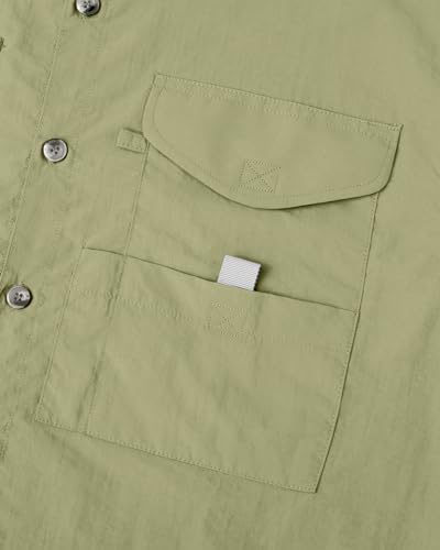 Image of Alimens & Gentle Short Sleeve Fishing Shirt Wicking Fabric Sun Protection Casual Button Down Shirts