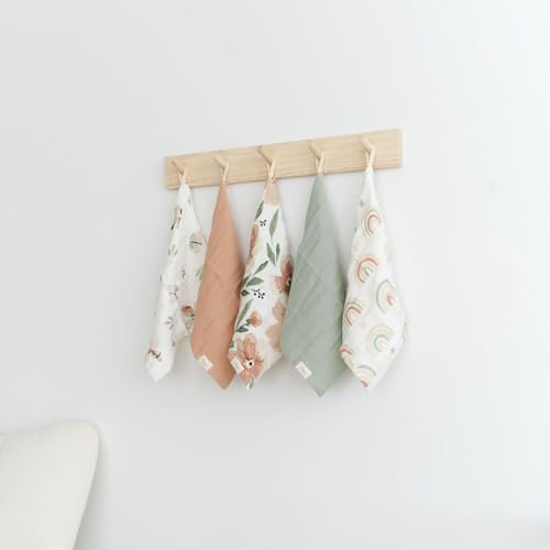 Image of Crane Baby Wash Cloth Set, 100% Cotton, Set of 5 Baby Washcloths, Pink Floral Theme, Newborn Muslin Washcloths, Newborn Baby Gift, Baby Registry Gift