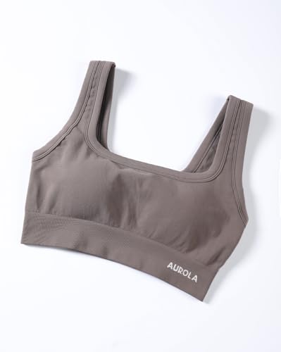 Image of AUROLA Power Womens Square Back Basic Sports Bra - Square Neck Padded Low Impact Yoga Bra Workout Crop Top