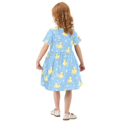 Yellow Rubber Duck Bubble Girls' Short Sleeve Dress Girl's Dress for Summer Quick-Dry Girls' Casual Dresses 2T3