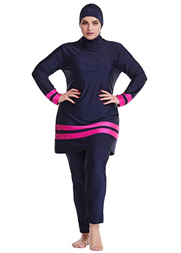 GladThink Mujer Musulmán Talla Extra Islámico Tradicional Burkini Modesto Trajes de baño Navy 4XL