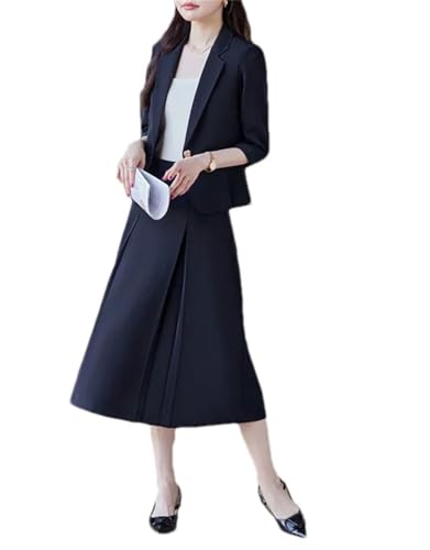 Women Solid Skirt Suits Single Button Blazer Jacket Loose A-Line Midi Skirts Set