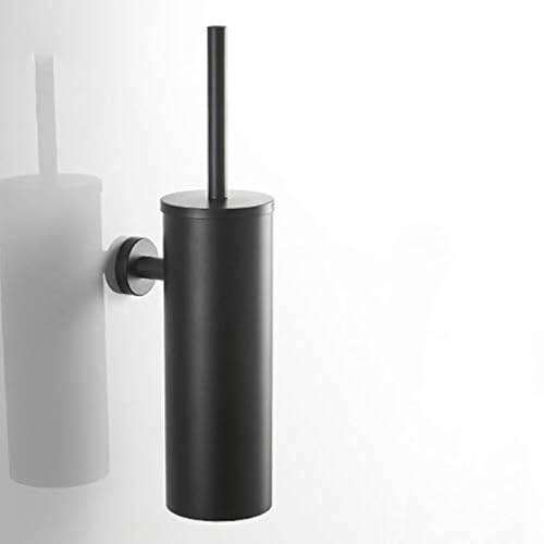 Toilet Bowl Brush and Holder, Stainless Steel Handle Toilet Cleaner Brush with Lid and Durable Scrubbing Bristles for Bathroom Cleaning (Black - Wall Mounted)