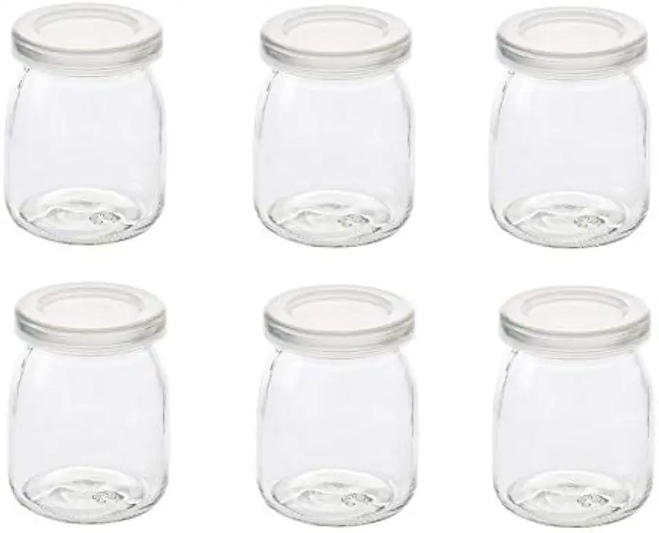 Conjunto De 6 Potes/Garrafas Para Iogurte/Pudim Com Tampas De Plástico, Ideais Para Geleia, Mel, Lembrancinhas De Casamento, Lembrancinhas De Chá De Bebê E Papinhas (150 Ml).
