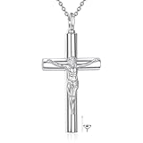 RYJOZT Collar de urna de cruz para cenizas, plata de ley S925, colgante de crucifijo, joyería de cremación con relleno de embudo, cenizas, regalos conmemorativos para mujeres y hombres