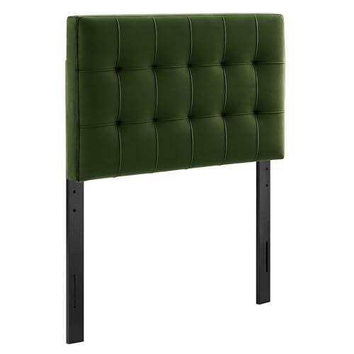 Image of Modway Lily Twin Size Stain-Resistant Performance Velvet Headboard in Moss Green - Velvet Upholstery with Button Tufting and 4 Adjustable Height Positions