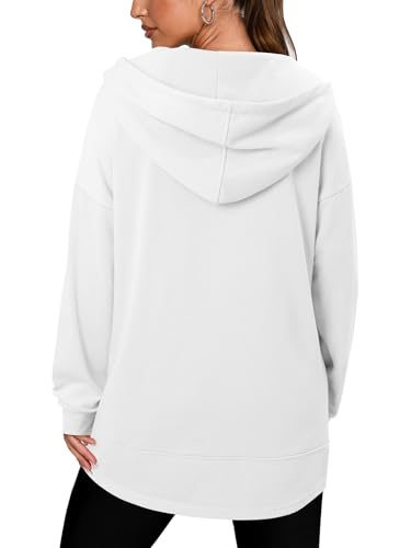 onlypuff Women Hoodie Pullover Trendy Quarter Zipper Lapel Sweatshirts Drawstring Cute Hooded Tunic Tops with Side Pockets
