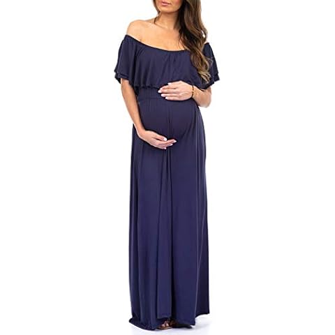 Women's Open Shoulder Maternity Dress with Ruffles Cover