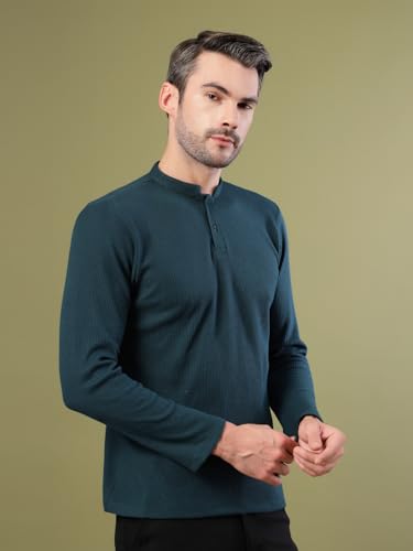Image of Rigo Printed Casual T-Shirts for Men | Waffle Knit Solid T-Shirt for Men | Full Sleeves T-Shirts for Men