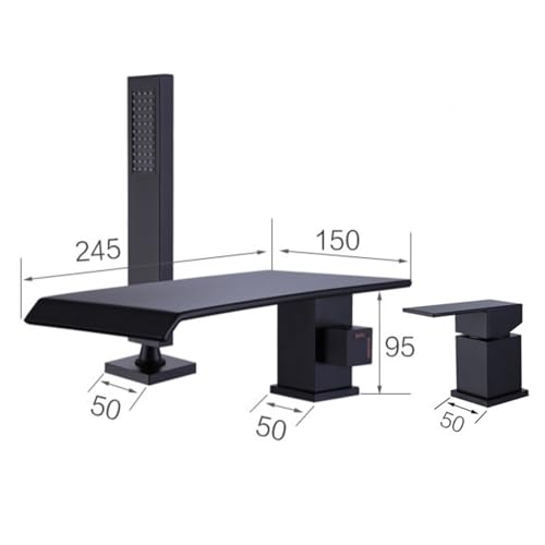 Mitigeur de bain-douche cascade noir avec ensemble de flexibles - 4