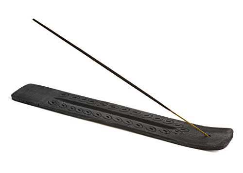 Wooden Incense Holder - Carved Wood Hand Painted - 10 inches Long (Black)