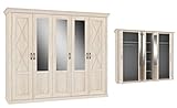  Furniture24 Kleiderschrank Kashmir KSMS85,Schlafzimmerschrank, 5 Türiger Drehtürenschrank, Schrank mit 5 Einlegeboden, Spiegel und 2 Kleiderstangen in Pinie Weiß Dekor