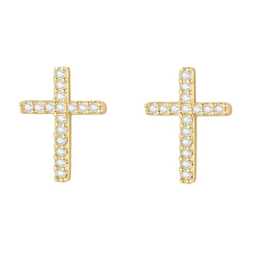 Tiny Gold Earrings, Hypoallergenic Cross Stud for women, Small Cubic Zirconia Huggies Jewelry