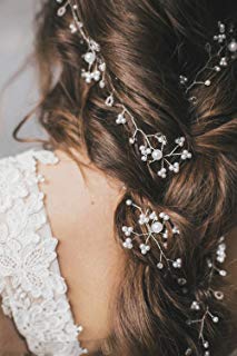 Jovono Bride Wedding Head Vine Beaded Rhinestone Hair Accessory Pearl Headpiece for Women and Girls (Silver)