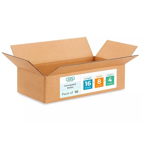 Medium Moving &amp; Shipping Boxes 16x8x4 inches (10-Pack) - Extra Strength 200 lb vs Regular - USA-Made Corrugated Durable Boxes for Packaging - Carton Box - Packing Box by IDL Packaging