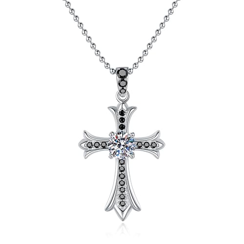 Clearance 1CT Moissanite Cross Pendant Silver Necklace, 18K White Gold Plated 925 Sterling Silver Bead Chain Necklace, D Color VVS1 Iced Out Jewelry For Women Gift, Mother's Day, With Gif Box.