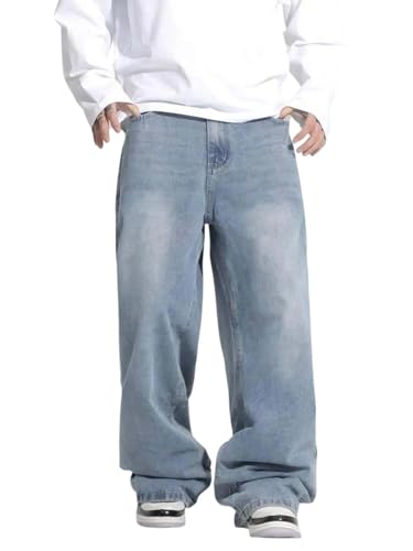 Image of KOTTY Baggy-Fit Denim: Men Zip Fly Washed Cotton Spandex Lightweight Durable Everyday Streetwear Baggy Fit Jeans