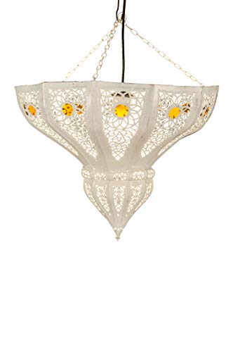 Orientalische Lampe Pendelleuchte Weiss Cal 45cm E27 Lampenfassung | Marokkanische Design Hängeleuchte Leuchte aus… – Bild 3