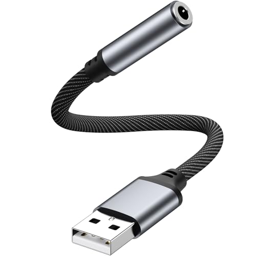 Oumida USB auf 3,5 mm Buchse, Kopfh&ouml;rer-Adapter, USB auf AUX-Audiokabel, kompatibel mit Tablet PC Switch PS 4/5 MacBook (Schwarz*1)