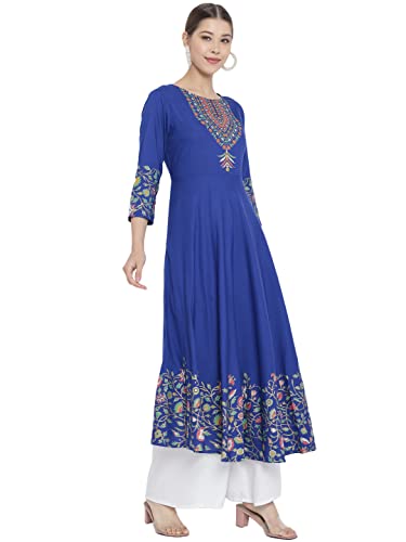 Image of Yash Gallery Women's Rayon Relaxed Fit Anarkali Kurti