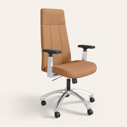Image of Interio by Godrej Thrill Executive High Back Leatherette Executive Chair Tan, 3 Position Recline Lock