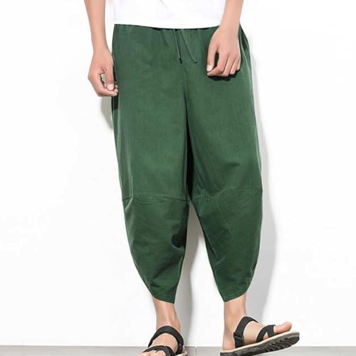 Men's Linen Pants Plus Size Fashion Solid Color Loose Comfy Wide Leg Capri Sweatpant Summer Beach Casual Trouser2