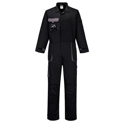 Portwest Buzo Bicolor Portwest Texo Contrast, Tamaño: L, Color: Negro, TX15BKRL