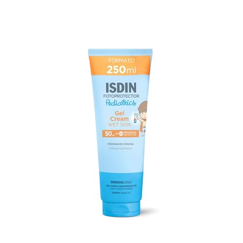 ISDIN Fotoprotección Gel Cream Pediatrics SPF 50, Protector Solar Corporal en Gel Crema para Niños, Resistente al Agua, Hidrata, Refresca y se Absorbe Rápidamente, 250 ml