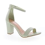 TOP Moda Hannah-1 Ankle Strap Dressy High Heel Sandal, Non-slip Sole, For Wedding, Party, Prom, Evening Wear, or Any Occasion, Sleek Style Block Heel Sandals, Mint PU, 8.5