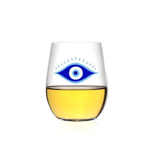 Evil Eye Wine Glass,20.5 OZ,Gift Evil Eye Wine Glass Stemless,Gift Wine Gift Greek Evil Eye Third Eye Nazar Good Luck Protection