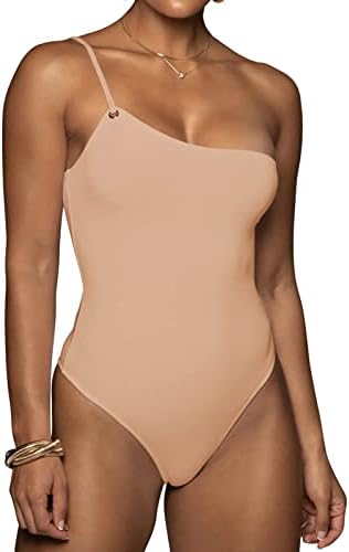 Berryou Womens Bodysuit One Shoulder Strap Adjustable Sexy Backless Sleeveless Tank Top Thong Bodysuits Clubwear