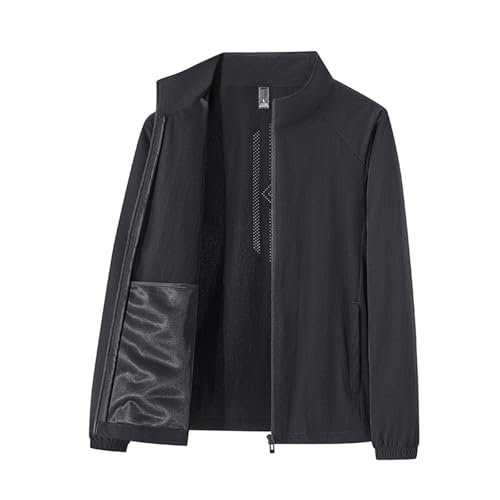 Men's Zipper with Pockets Outdoor Sunwear Windbreaker Tunic Stand-up Collar Long-sleeved Hoodless Casual Coat4