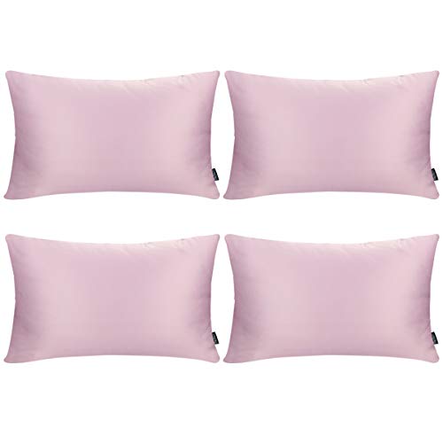 Faylapa 4 Pack Silky Satin Throw Pillow Covers 12x20 Inch Light Pink
