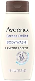 Aveeno Stress Relief Body Wash with Soothing Oat, Gently Cleanses and Moisturizes with Lavender Scent, Chamomile & Ylang-Ylang Essential Oils, Dye-Free & Soap-Free Calming Body Wash, 18 fl. oz