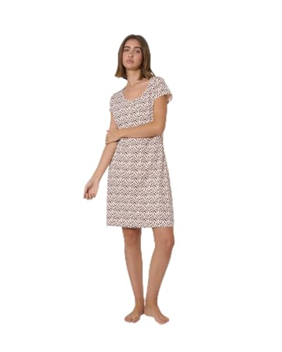 TRAMAS+ Vestido Verano Mujer Algodón, Corto con Manga Corta, Estilo Casual, Ideal para Playa, Diario o Vacaciones - XL, Teja