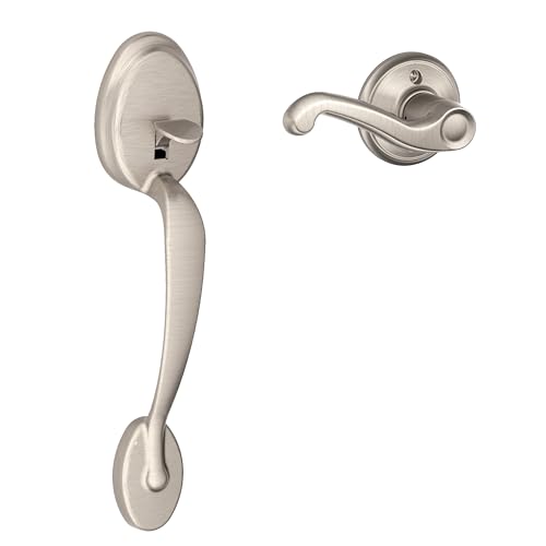 Image of SCHLAGE Plymouth Front Entry Handle Flair Right-Handed Interior Lever (Satin Nickel) FE285 PLY 619 FLA RH
