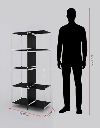 Image of Maison & Cuisine Collapsible Wardrobe Clothes Almira, 1 Hanging Space, 6 Shelves, 1 Side Pocket (Non-Woven Fabric, 76x38x145cm) (Purple)