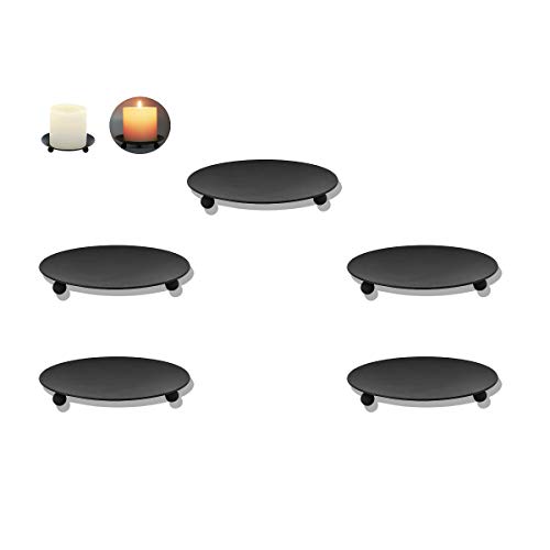 Eidoct Black Iron Plate Candle Holder Set of 5 Holders 4.75 Inch Diameter for Candle Gardens Spa Farmhouse Aromatherapy Incense Cones Wedding