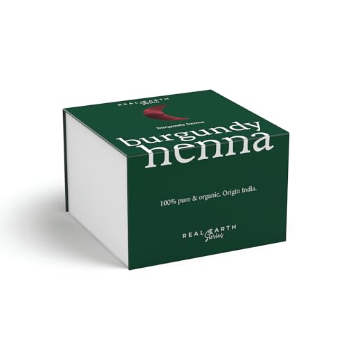 Real Earth - Burgundy Henna - Tinte de Henna - 100% orgánica y natural - Barros para teñir el pelo - Cabellos color caoba - Coloración Natural - Cosmética ayurvédica - Vegana - Sin amoniacos - 250gr