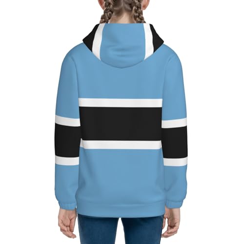 Flag of Botswana Print Girls Athletic Zip Up Hoodies,Sweatshirts with Pockets Long Sleeve Hooded Jackets, for 7-18 Y4