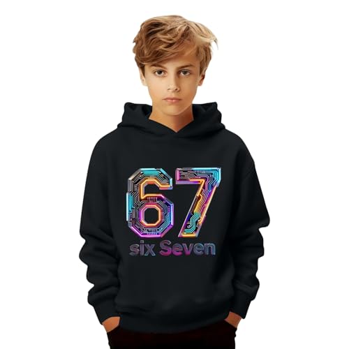 Genérico 67 Sudadera con capucha para niños Six Seven, diseño neón, sudadera niños, niñas, adolescentes, chándal de colores estampado Sixseven primavera otoño casual